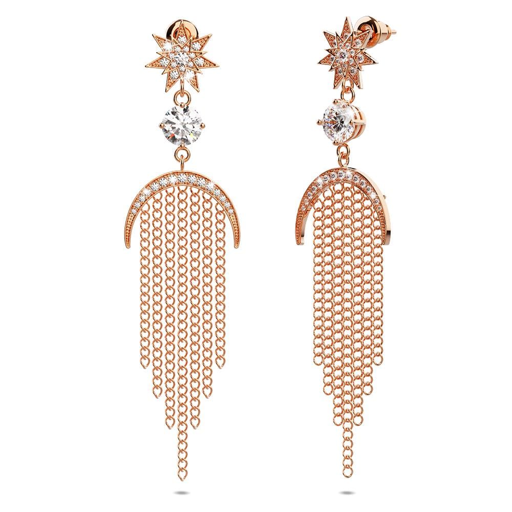 Star Sun & Moon Diamonelle Chandelier Tassle Drop Earrings Rose Gold