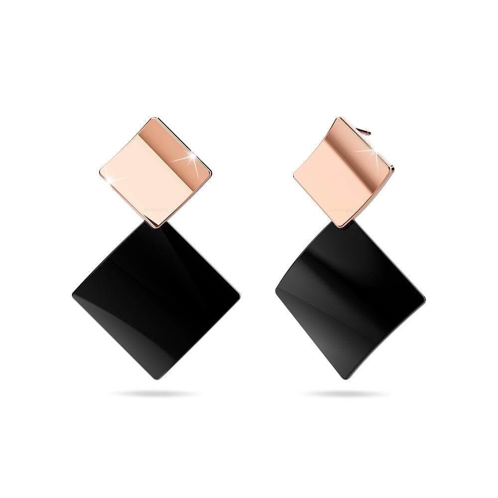 Black &amp; Rose Gold Divalicious Curved Geometric Earrings Titanium - Brilliant Co
