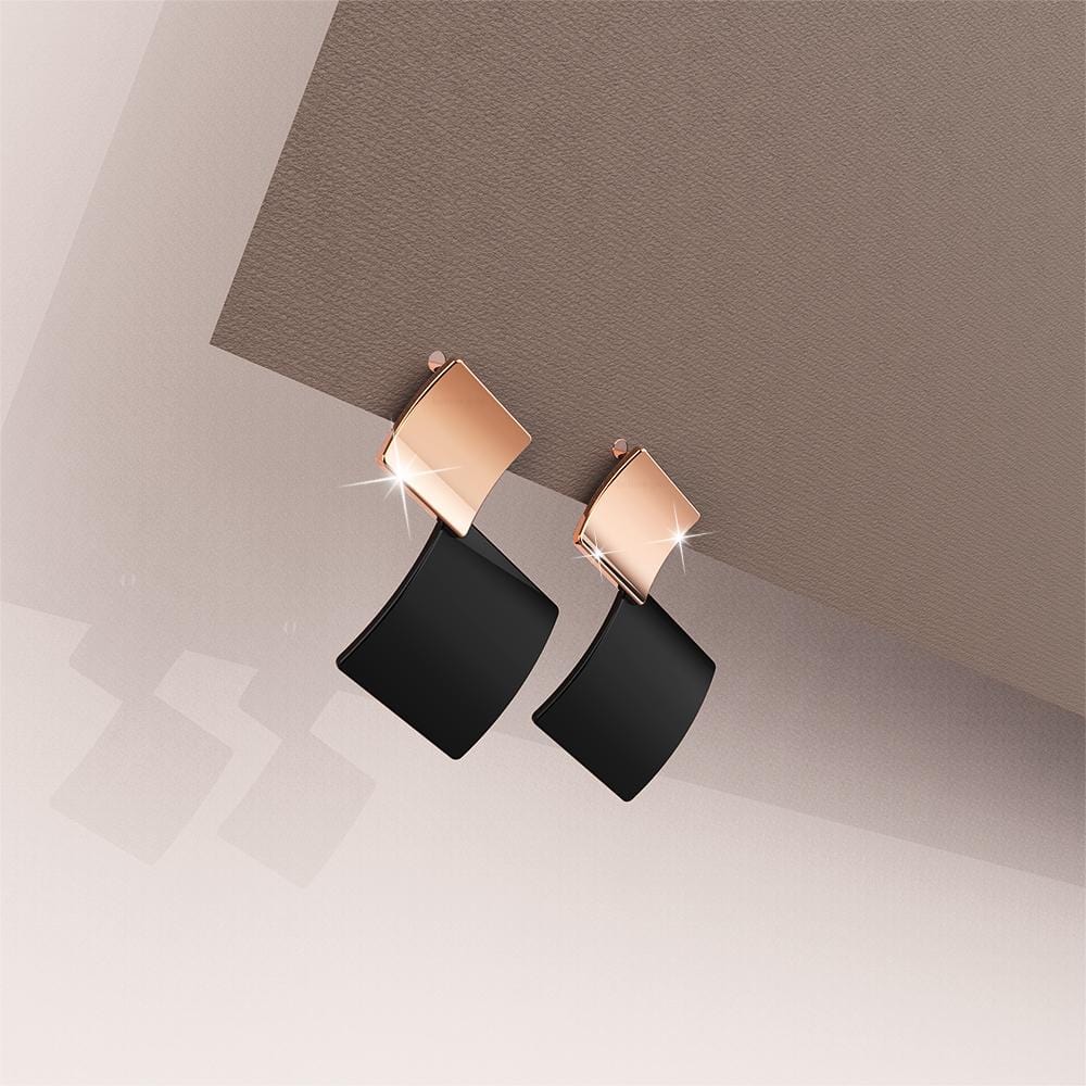 Black & Rose Gold Divalicious Curved Geometric Earrings Titanium - Brilliant Co