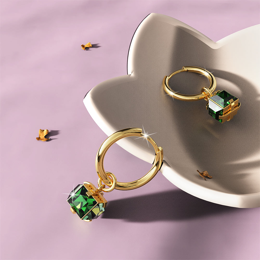 Natalie Gold with Emerald Green Hoop Earrings