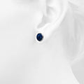 Amalgam White Gold Layered Blue Stone Stud Earrings 15mm