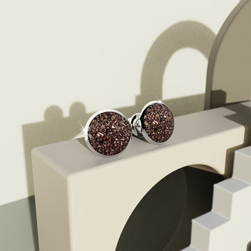 Amalgam White Gold Layered Pink Stone Stud Earrings 15mm