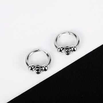 Triple Beads Hoop White Gold Layered Earrings - Brilliant Co