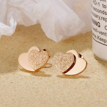 Glittery Heart Stud Rose Gold Layered Earrings - Brilliant Co