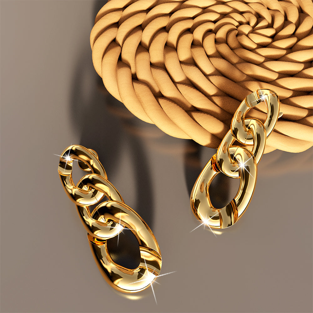 Interlock Chain Dangle Gold Layered Earrings
