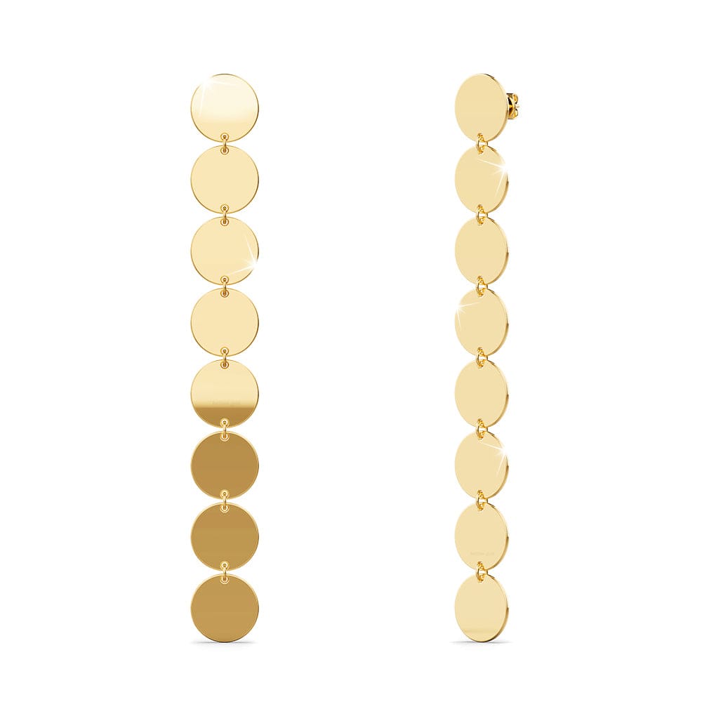 Round Disc Dangle Gold Layered Earrings