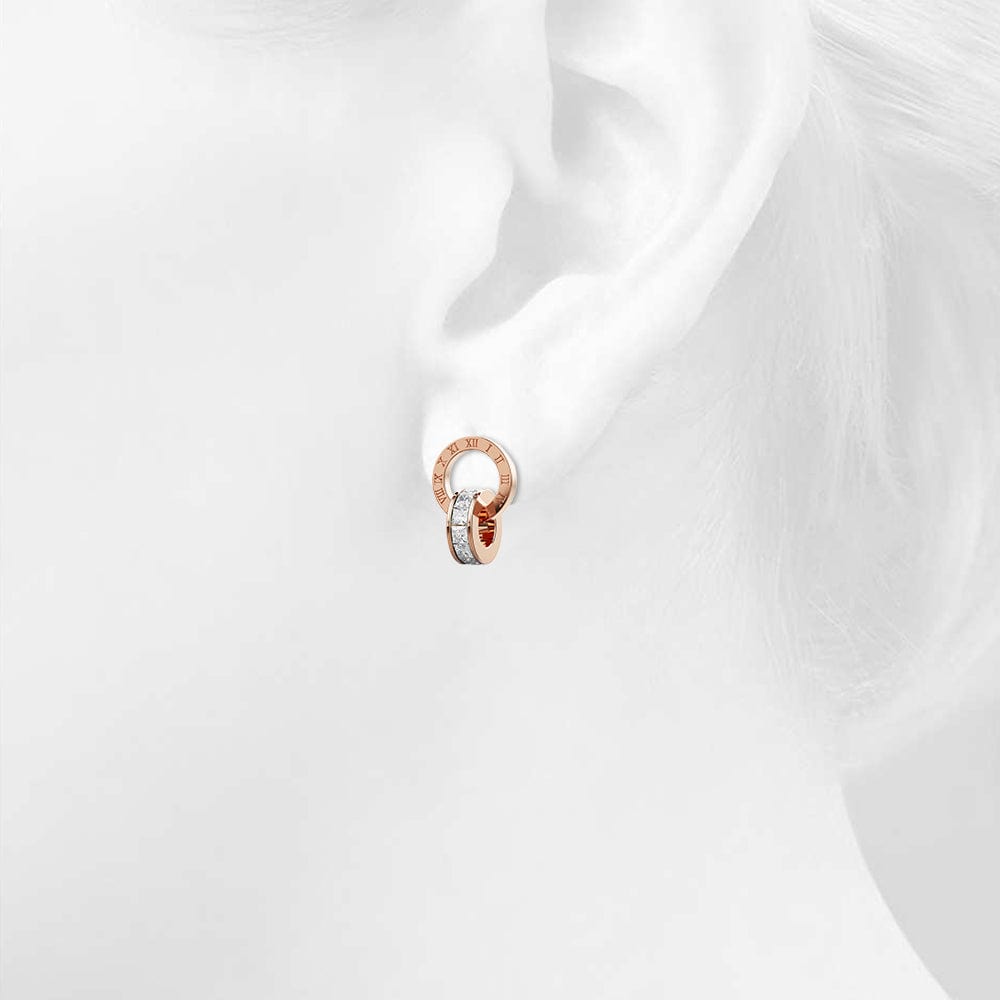 Pisces Round Interlock Dangle Rose Gold Layered Earrings Clear - Brilliant Co