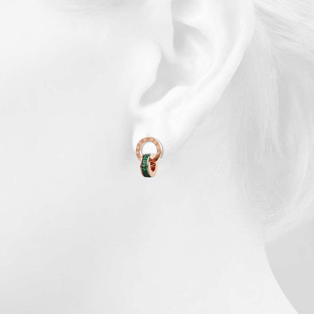 Pisces Round Interlock Dangle Rose Gold Layered Earrings Green