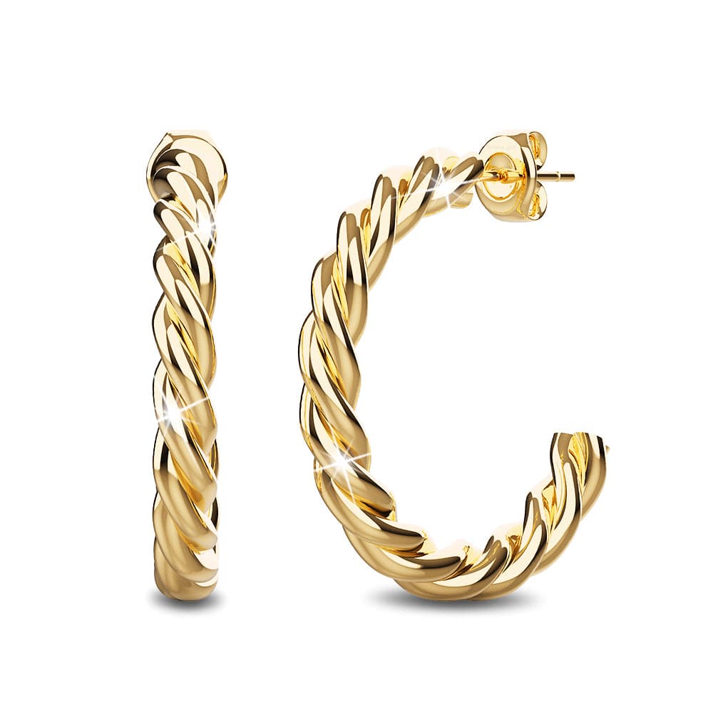 Twisted Braid C-Hoop Gold Layered Earrings 30mm - Brilliant Co