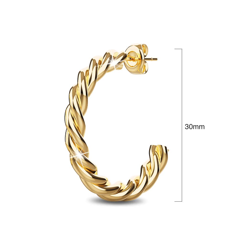 Twisted Braid C-Hoop Gold Layered Earrings 30mm - Brilliant Co