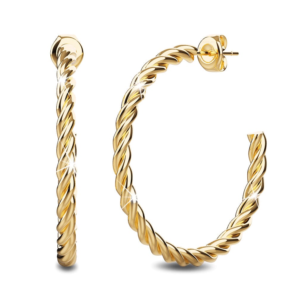 Twisted Braid C-Hoop Gold Layered Earrings 38mm - Brilliant Co
