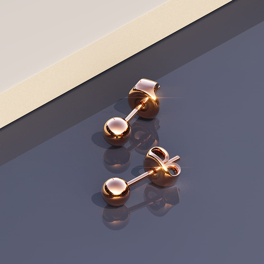 Glitter Ball Stud Rose Gold Layered Earrings 4mm