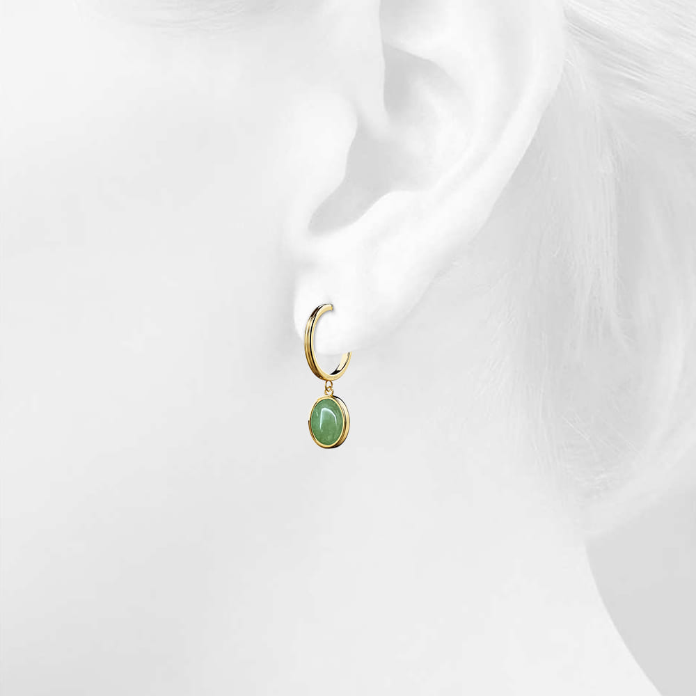 Green Aventurine Luminary Hoop Earrings in Gold