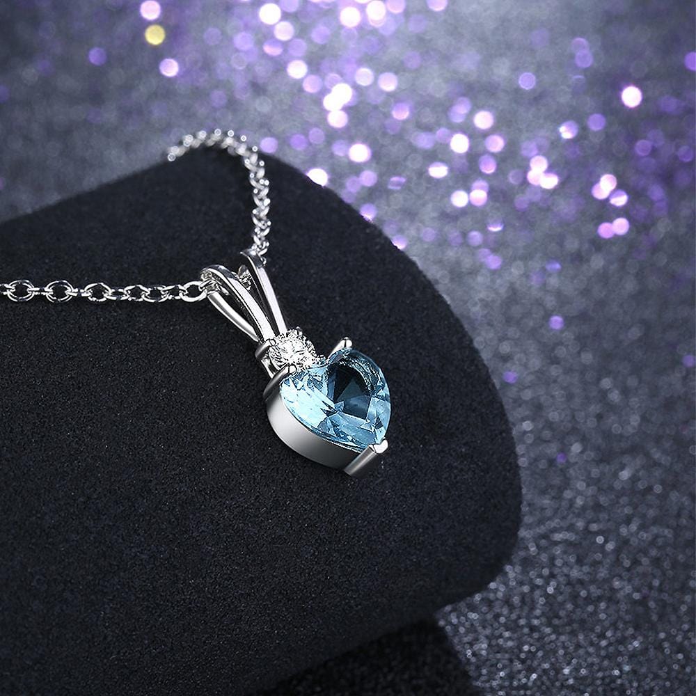My Amore Blue Love Heart Pendant White Gold Layered Necklace - Brilliant Co