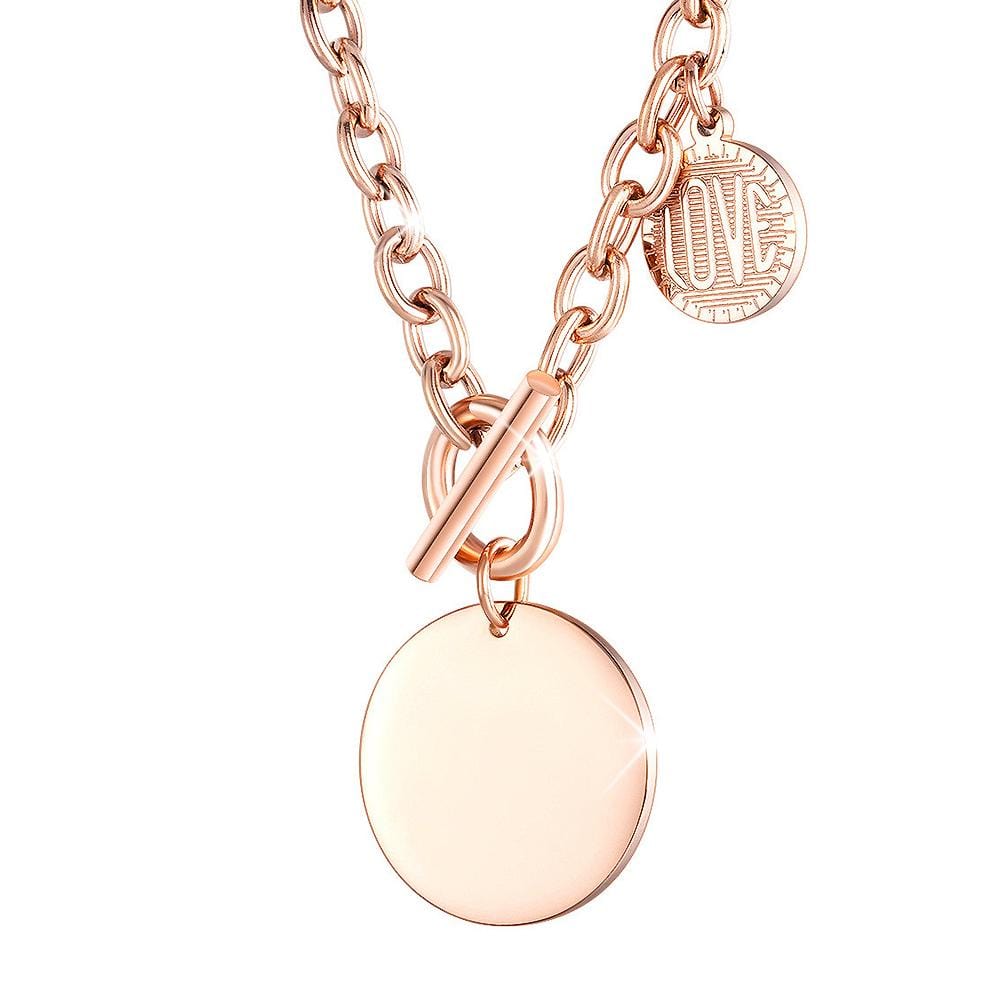 Round Pendent Toggle Clasp Necklace in Rose Gold Layered Steel Jewellery - Brilliant Co