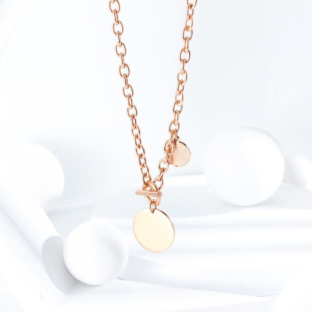 Round Pendent Toggle Clasp Necklace in Rose Gold Layered Steel Jewellery - Brilliant Co