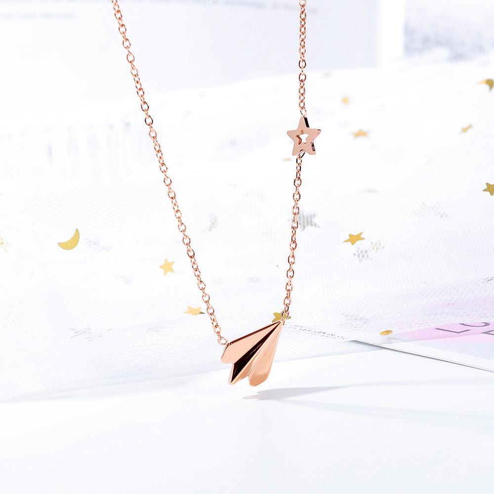 Paper plane Necklace in Rose Gold Layered Steel Jewellery - Brilliant Co