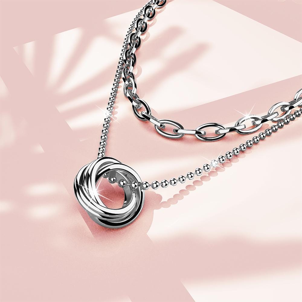 Multilayer 2 piece Swirl Pendant Necklace in White Gold Layered Steel Jewellery - Brilliant Co