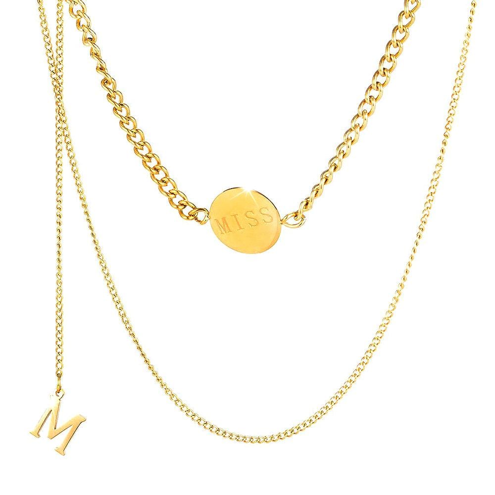 Multilayer 2 piece Miss M Necklace in Gold Layered Steel Jewellery - Brilliant Co