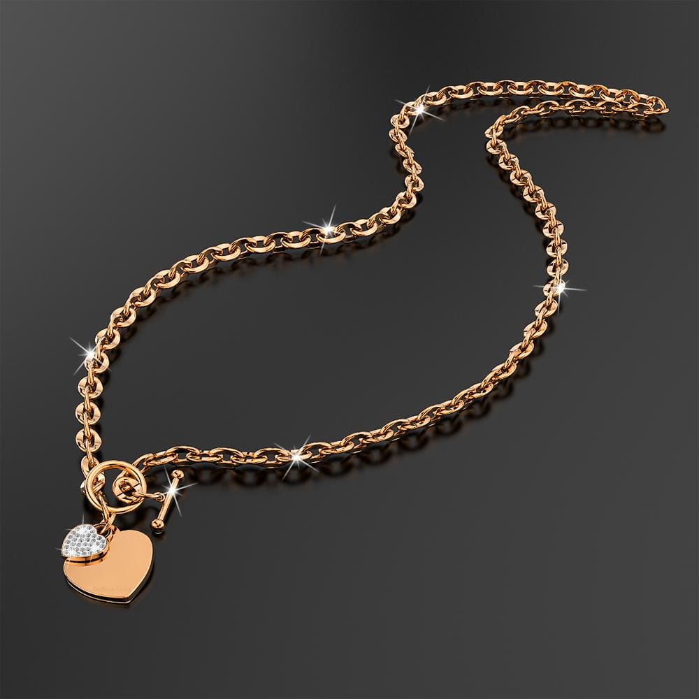 Diamond cut Belcher Chain T-lock Toggle Necklace in Rose Gold Layered Steel Jewellery - Brilliant Co