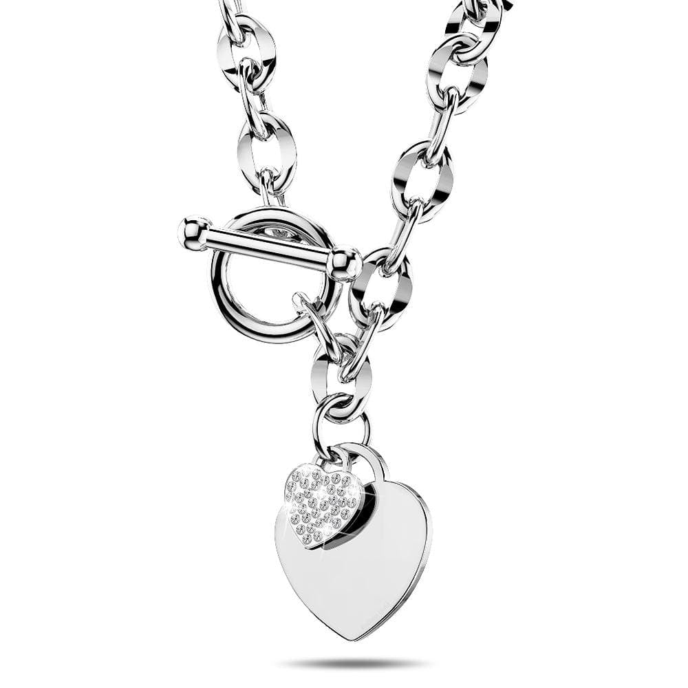 Diamond cut Belcher Chain T-lock Toggle Necklace in White Gold Layered Steel Jewellery - Brilliant Co