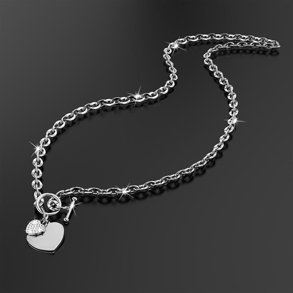 Diamond cut Belcher Chain T-lock Toggle Necklace in White Gold Layered Steel Jewellery - Brilliant Co