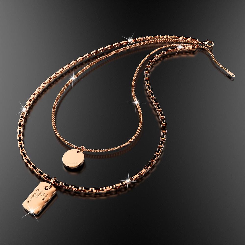 Multilayer 2 piece Data Necklace in Rose Gold Layered Steel Jewellery - Brilliant Co