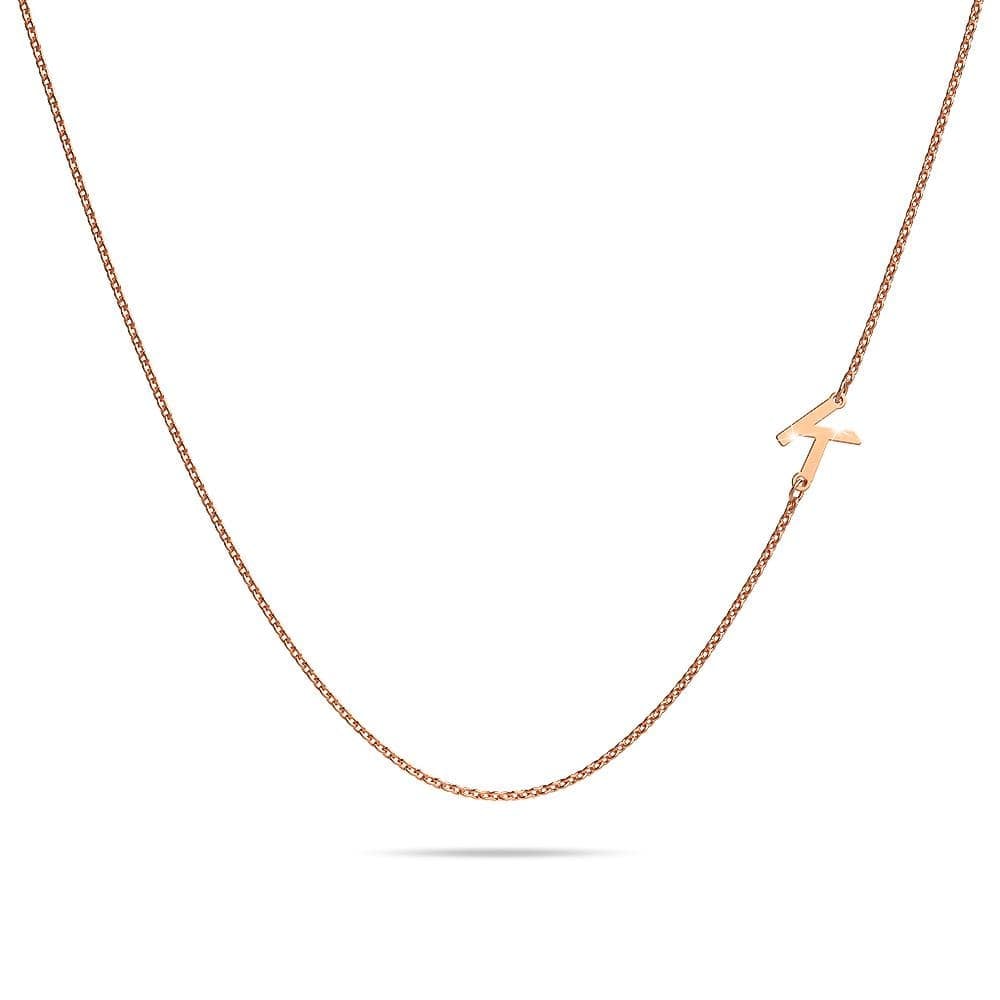 Bold Alphabet Letter Initial Charm Necklace in Rose Gold Tone - 42