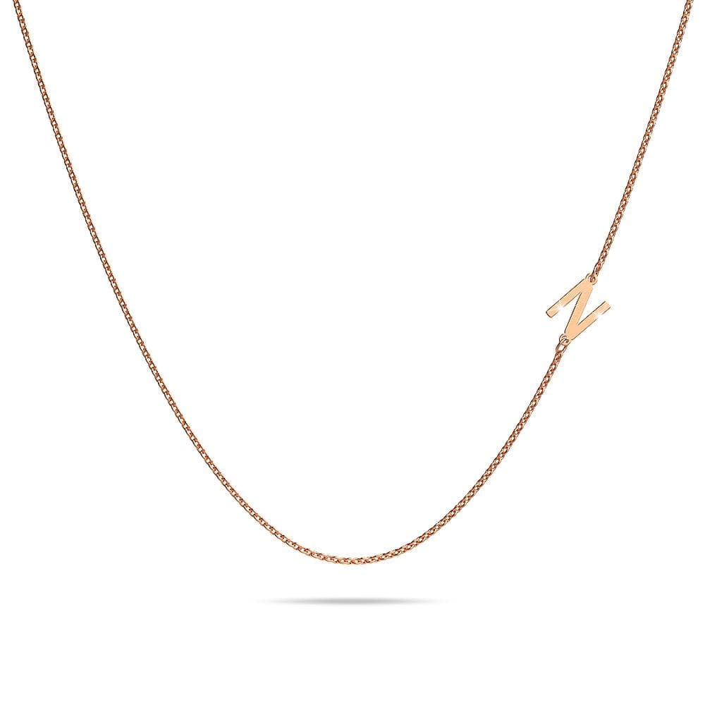 Bold Alphabet Letter Initial Charm Necklace in Rose Gold Tone - 54