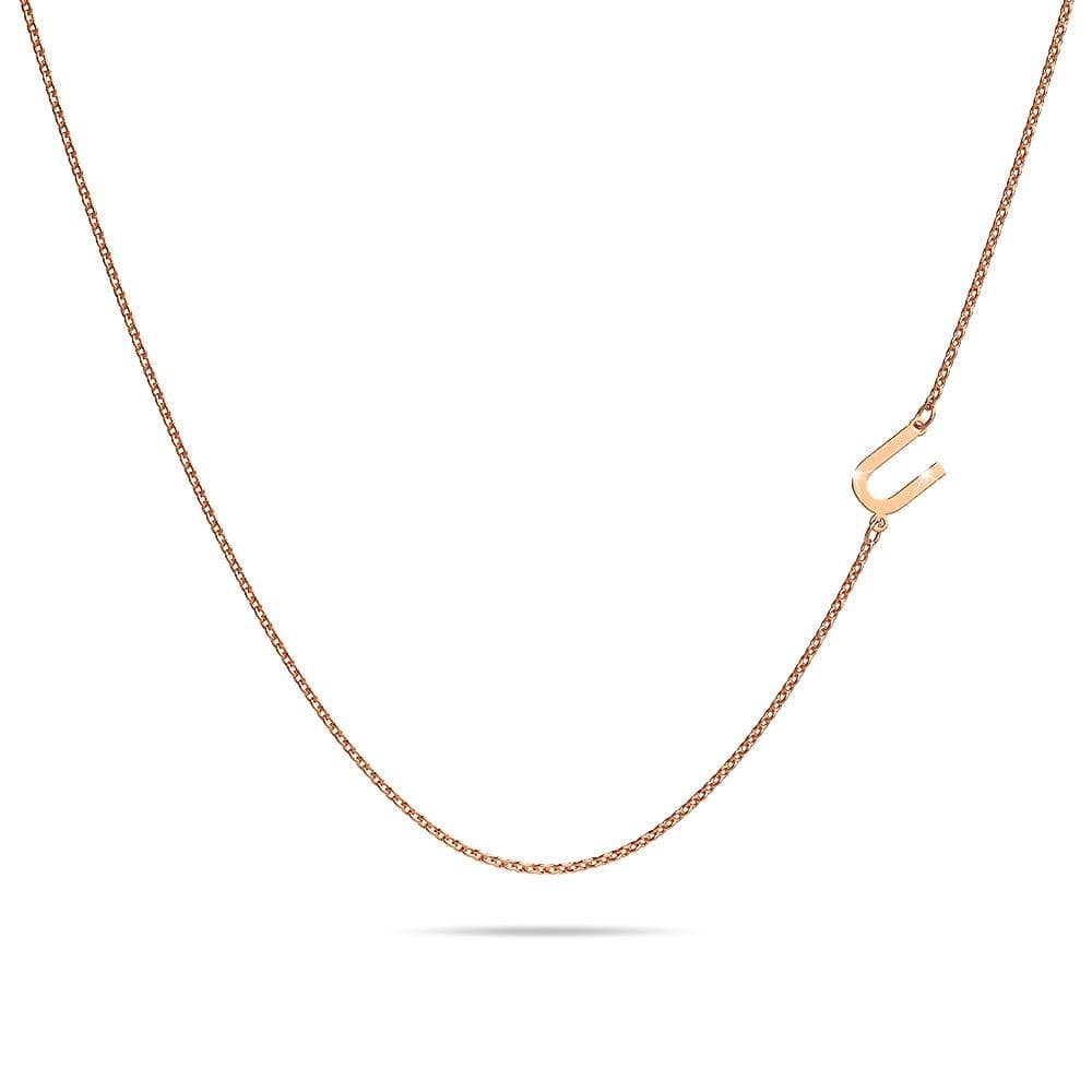 Bold Alphabet Letter Initial Charm Necklace in Rose Gold Tone - 82