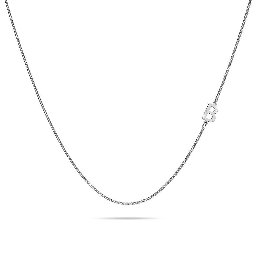 Bold Alphabet Letter Initial Charm Necklace in White Gold Tone - 6