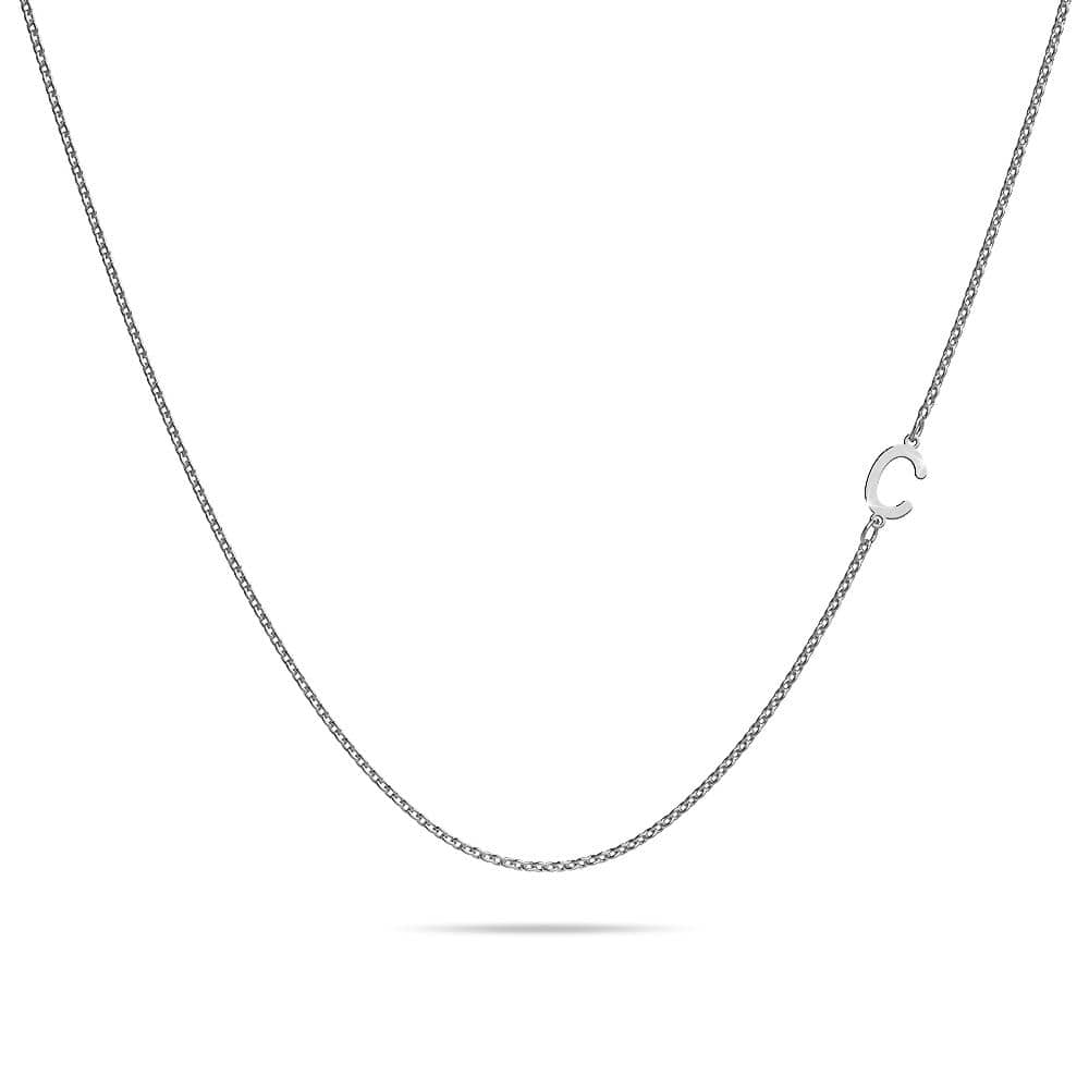 Bold Alphabet Letter Initial Charm Necklace in White Gold Tone - 10