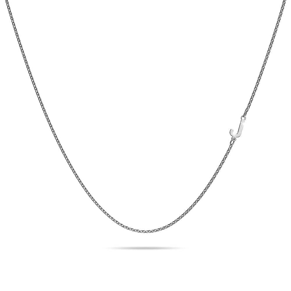 Bold Alphabet Letter Initial Charm Necklace in White Gold Tone - 38