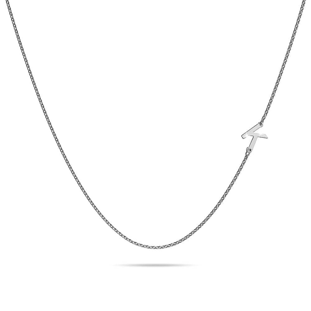 Bold Alphabet Letter Initial Charm Necklace in White Gold Tone - 42