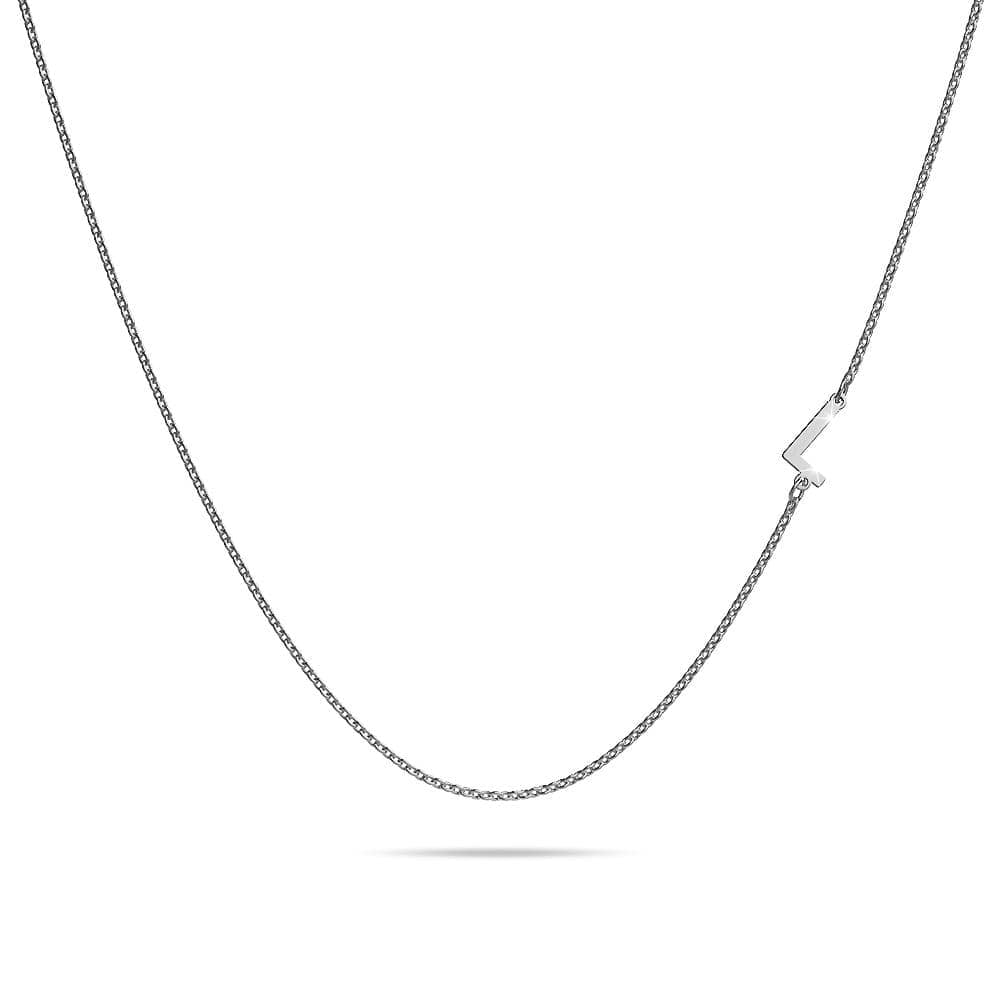 Bold Alphabet Letter Initial Charm Necklace in White Gold Tone - 46