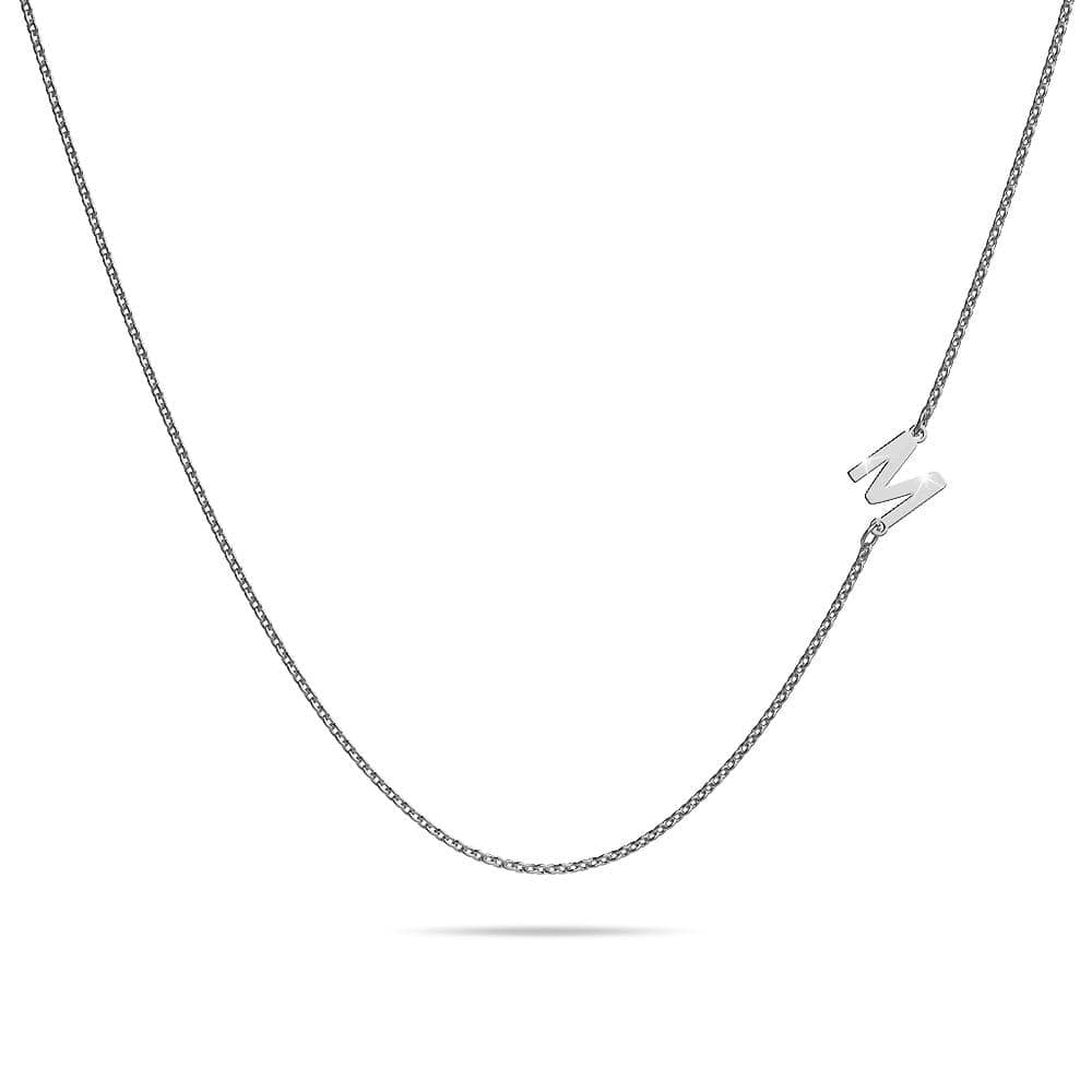 Bold Alphabet Letter Initial Charm Necklace in White Gold Tone - 50