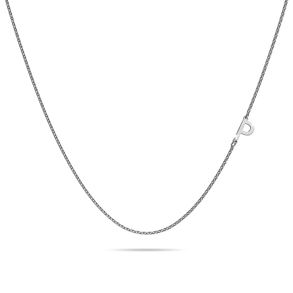 Bold Alphabet Letter Initial Charm Necklace in White Gold Tone - 62
