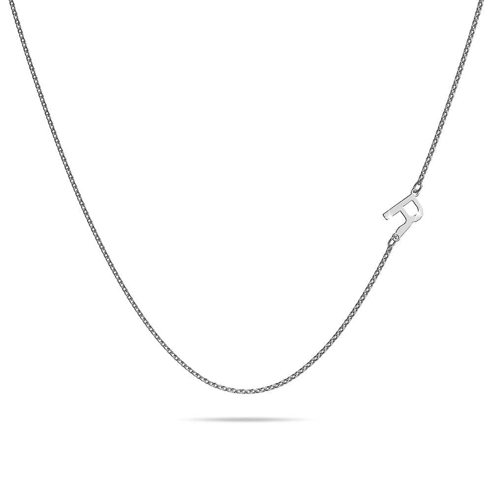 Bold Alphabet Letter Initial Charm Necklace in White Gold Tone - 70