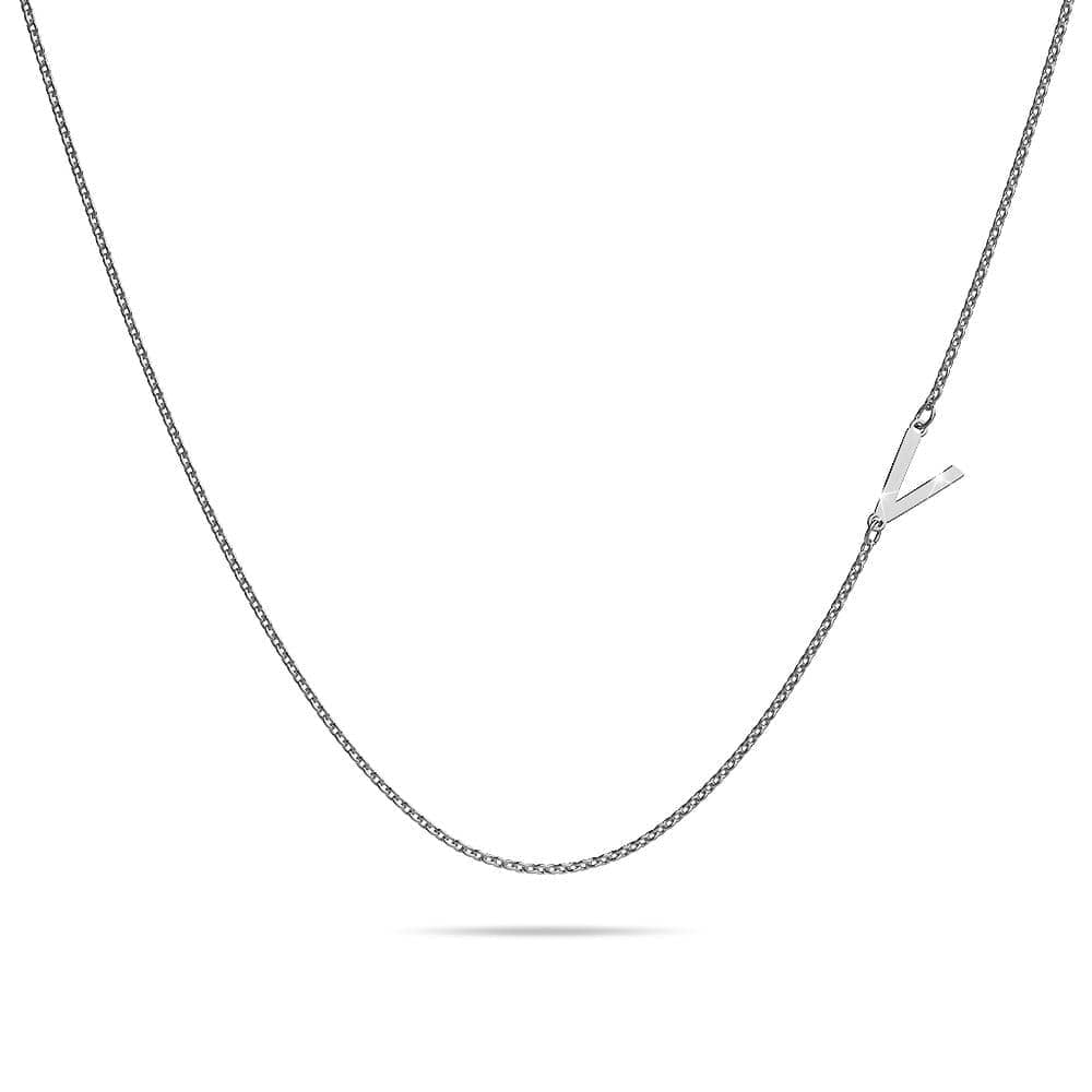 Bold Alphabet Letter Initial Charm Necklace in White Gold Tone - 86
