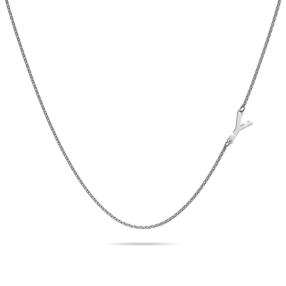 Bold Alphabet Letter Initial Charm Necklace in White Gold Tone - 98