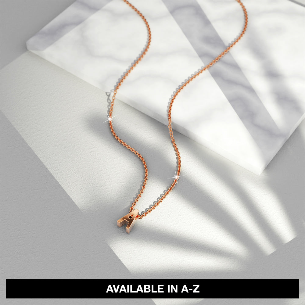 Initials Brick Alphabet Letter Necklace Rose Gold Layered Steel Jewellery