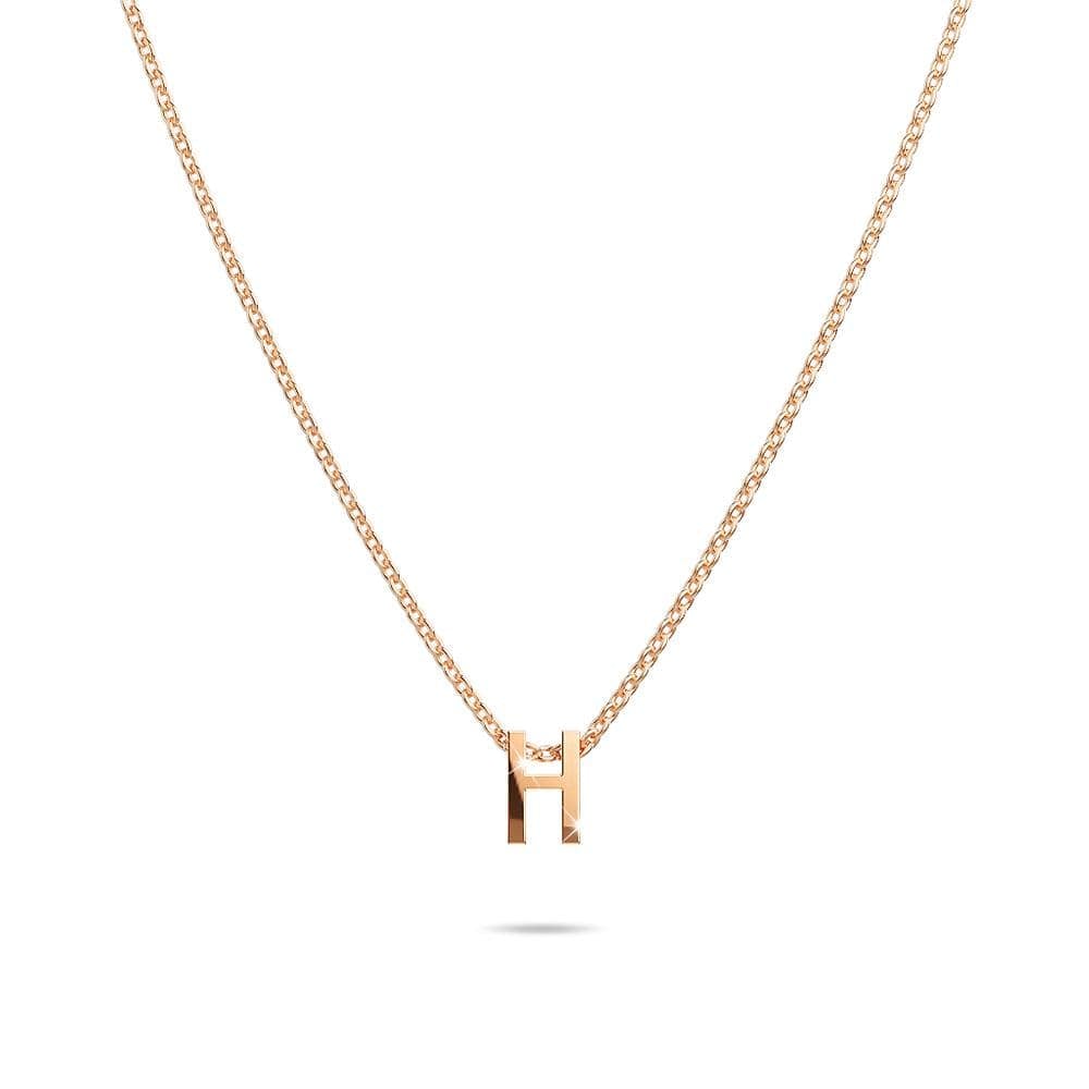 Initials Brick Alphabet Letter Necklace Rose Gold Layered Steel Jewellery - 30