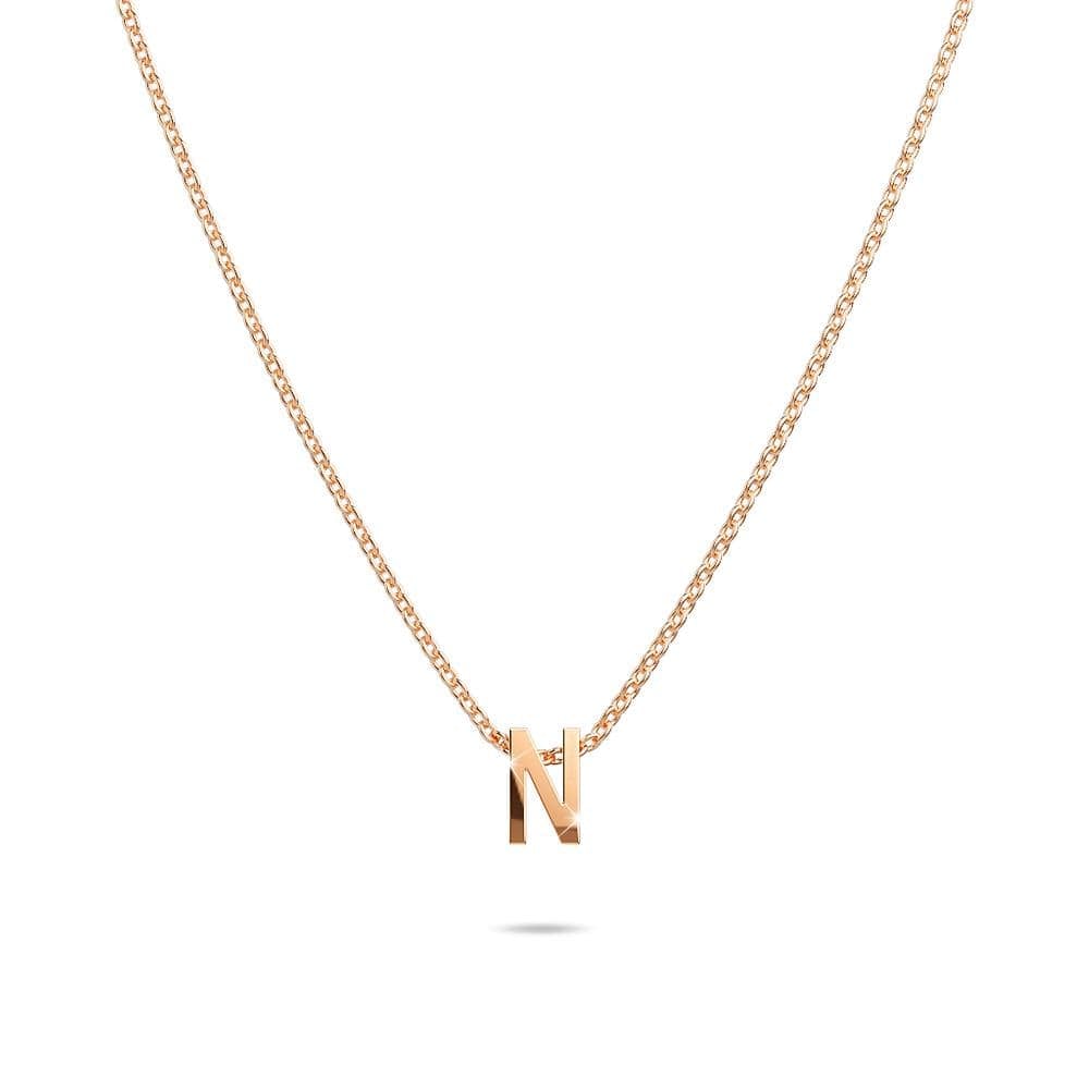 Initials Brick Alphabet Letter Necklace Rose Gold Layered Steel Jewellery - 54