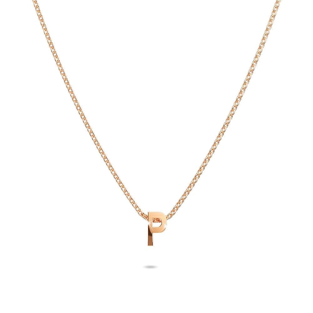 Initials Brick Alphabet Letter Necklace Rose Gold Layered Steel Jewellery - 62