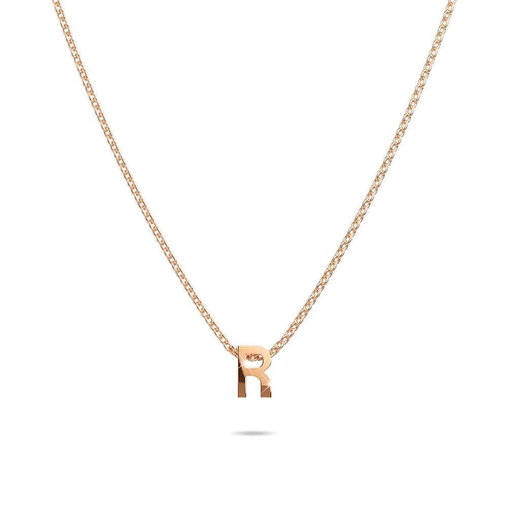Initials Brick Alphabet Letter Necklace Rose Gold Layered Steel Jewellery - 70