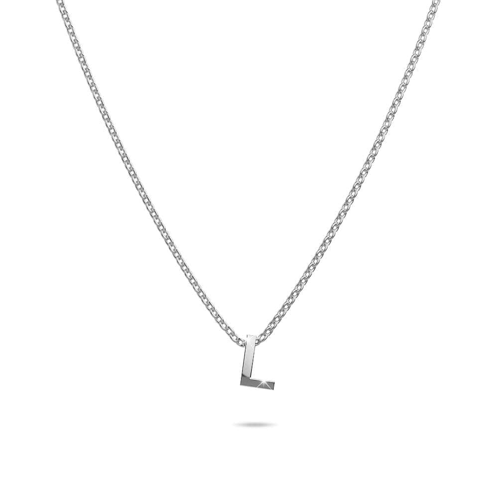 Initials Brick Alphabet Letter Necklace White Gold Layered Steel Jewellery  - 46