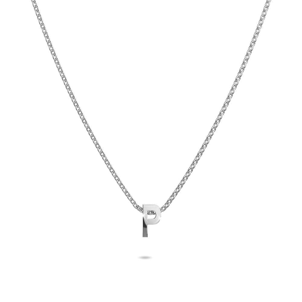 Initials Brick Alphabet Letter Necklace White Gold Layered Steel Jewellery  - 62