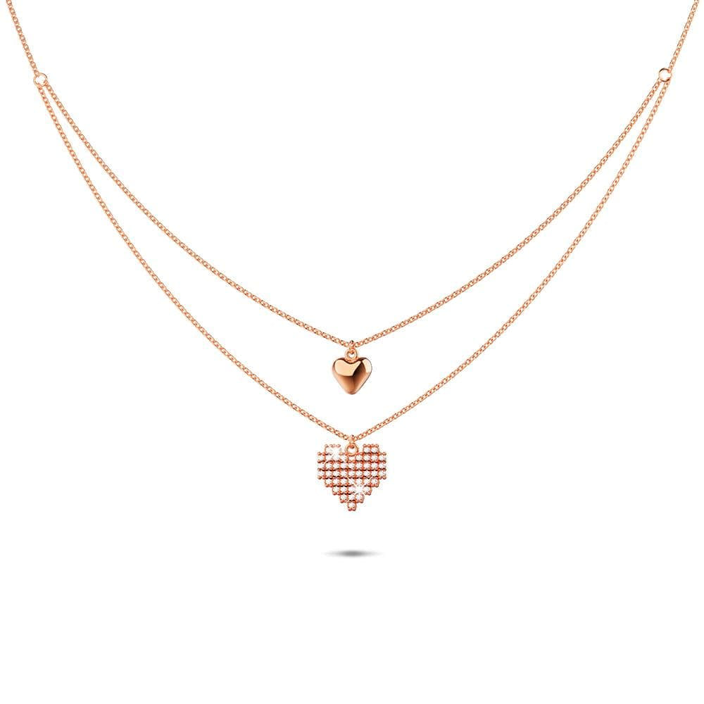 Pixel Heart Layered Necklace in Rose Gold Layered Titanium Steel - Brilliant Co