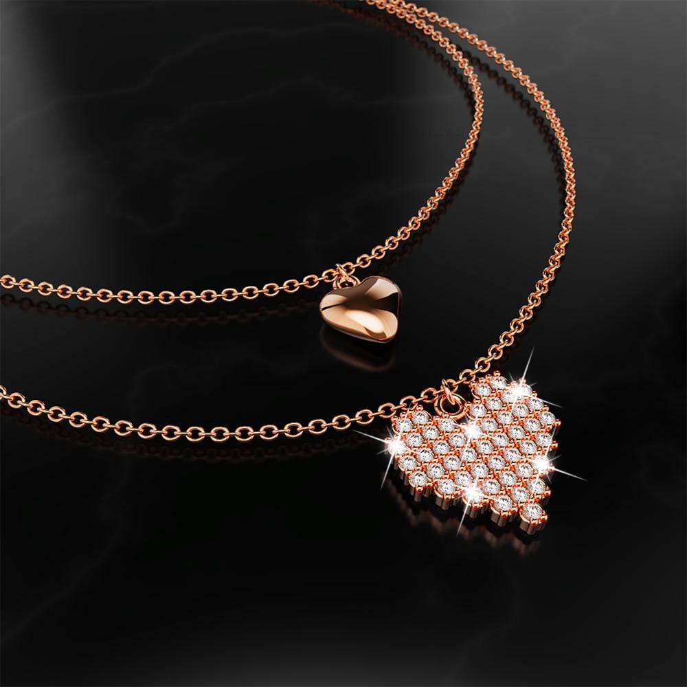 Bullion Gold Pixel Heart Rose Gold Zirconia Crystal Necklace