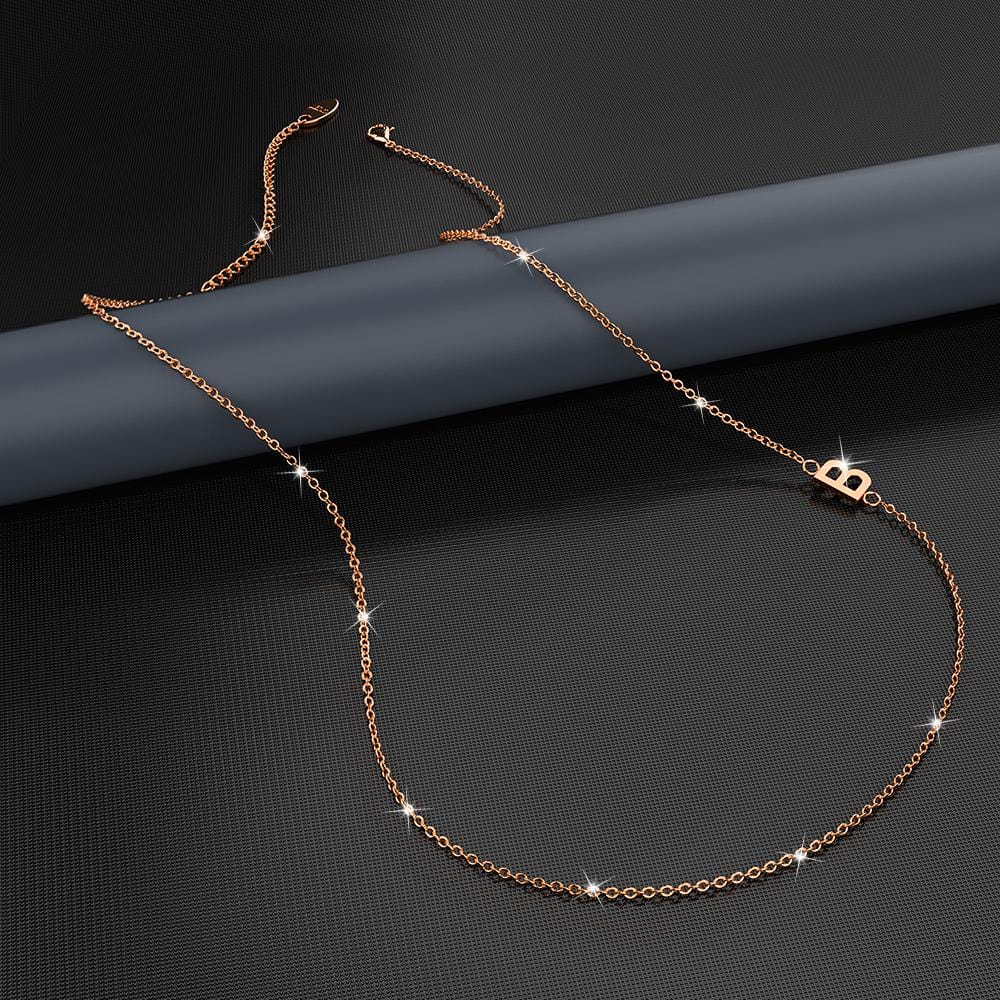 Sparkling Alphabet Initials Titanium Steel Necklace in Rose Gold - 9